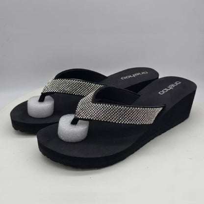 Women's Rhinestone Wedge Thong Sparkle Sandals Dressy Bling Platform Cute Flip Flops