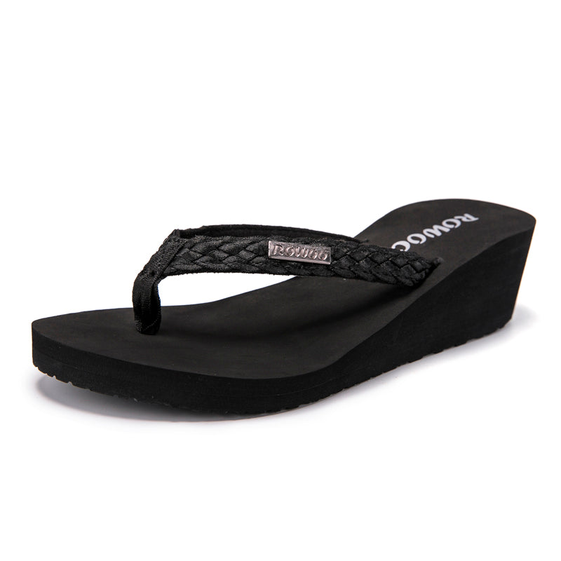Rowoo Womens Summer High heels Flip Flops Fashion Decorative buckle sandals