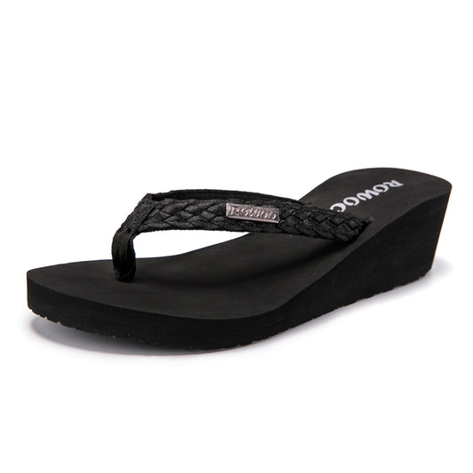 Rowoo Womens Summer High heels Flip Flops Fashion Decorative buckle sandals