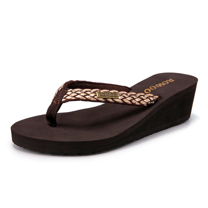 Womens Summer High heels Flip Flops Fashion Decorative sandals