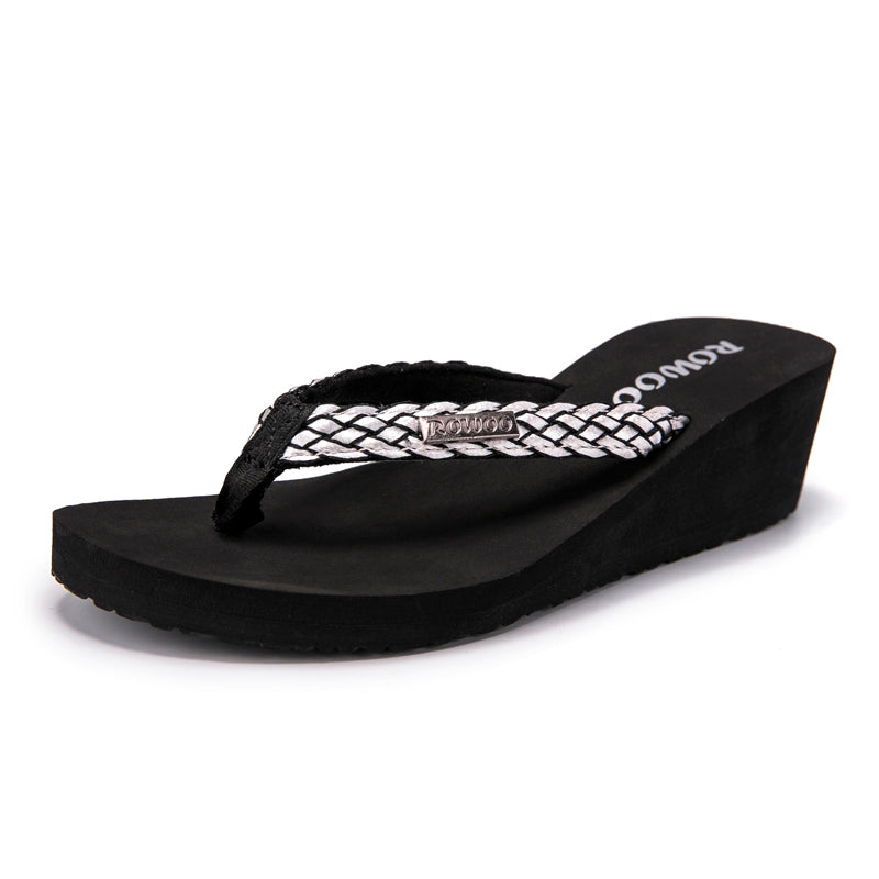Rowoo Womens Summer High heels Flip Flops Fashion Decorative buckle sandals