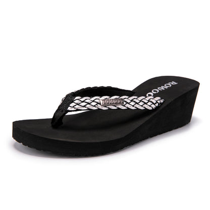 Womens Summer High heels Flip Flops Fashion Decorative sandals