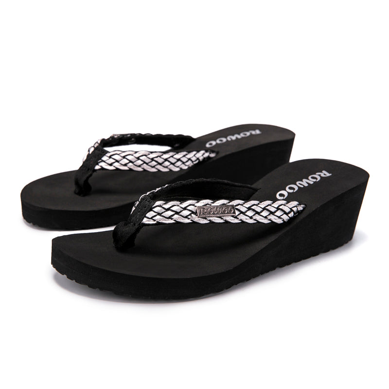 Rowoo Womens Summer High heels Flip Flops Fashion Decorative buckle sandals