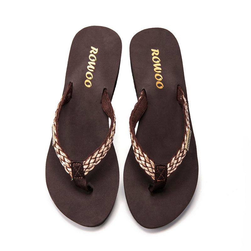 Rowoo Womens Summer High heels Flip Flops Fashion Decorative buckle sandals